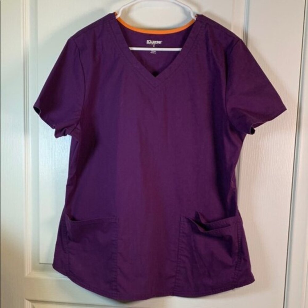 Scrubstar Purple Three-Pocket Scrub Top Hospital Medical Nurse Large EUC #2851